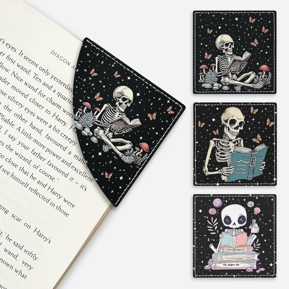 Skeleton Book Corner Bookmarks, Funny Leather Accessories For Lovers,